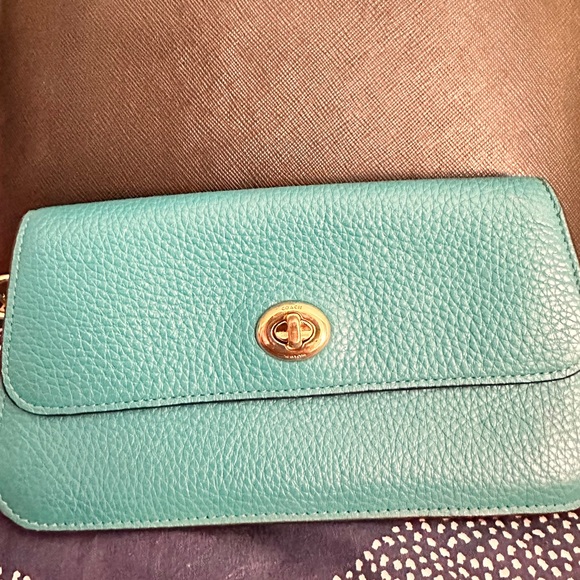 Coach Teal pebbled Leather Wristlet - Picture 1 of 9